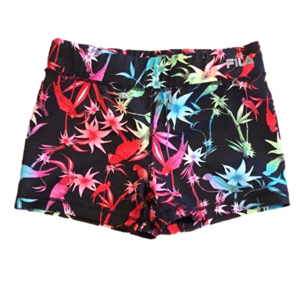Fila performance running shorts, tropical flowers and birds. Women’s size M